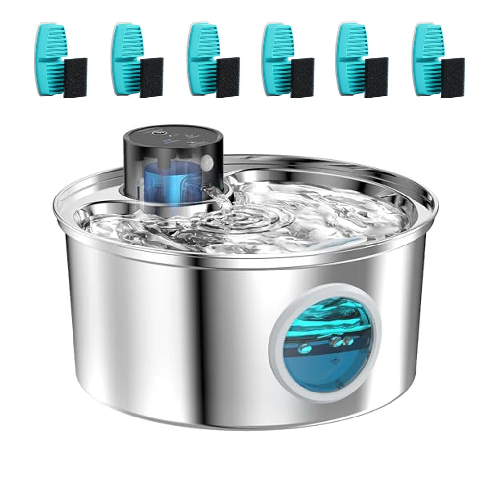 108Oz / 3.2L Stainless Steel Wireless Cat & Dog Water Fountain – Rechargeable Automatic Pet Drinker with Motion Sensor Bowl