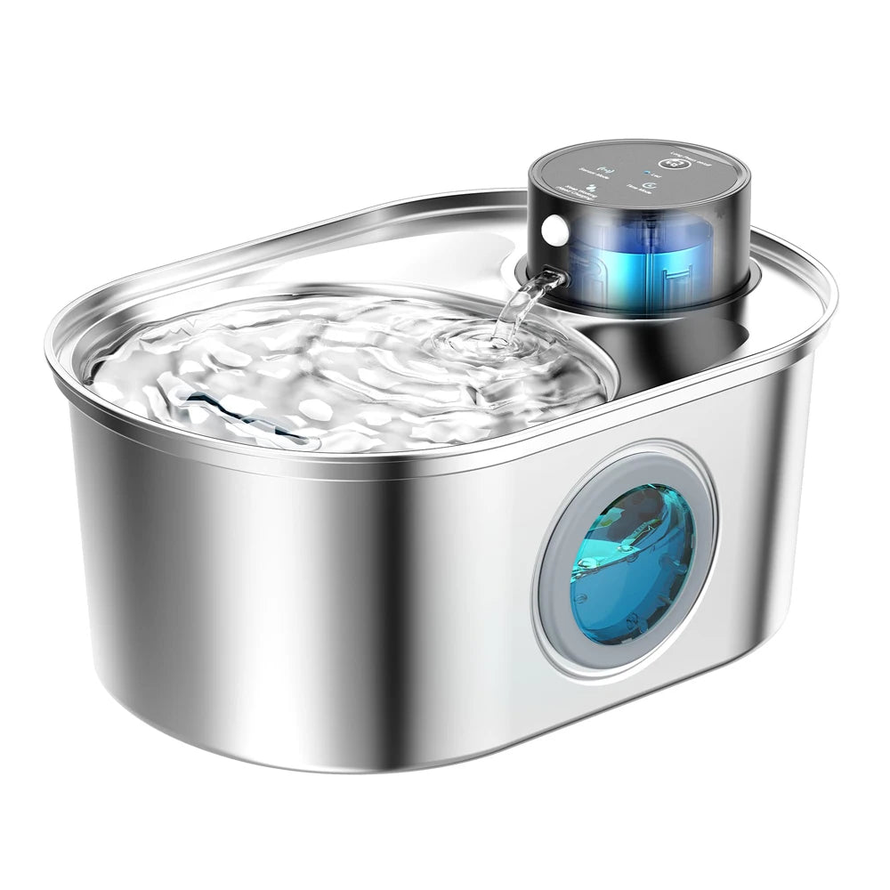 108Oz / 3.2L Stainless Steel Wireless Cat & Dog Water Fountain – Rechargeable Automatic Pet Drinker with Motion Sensor Bowl