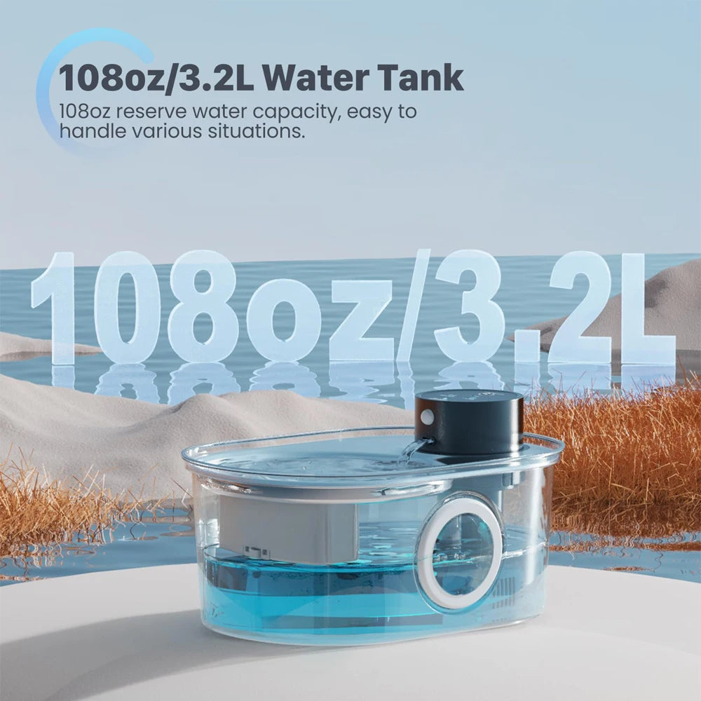 108Oz / 3.2L Stainless Steel Wireless Cat & Dog Water Fountain – Rechargeable Automatic Pet Drinker with Motion Sensor Bowl