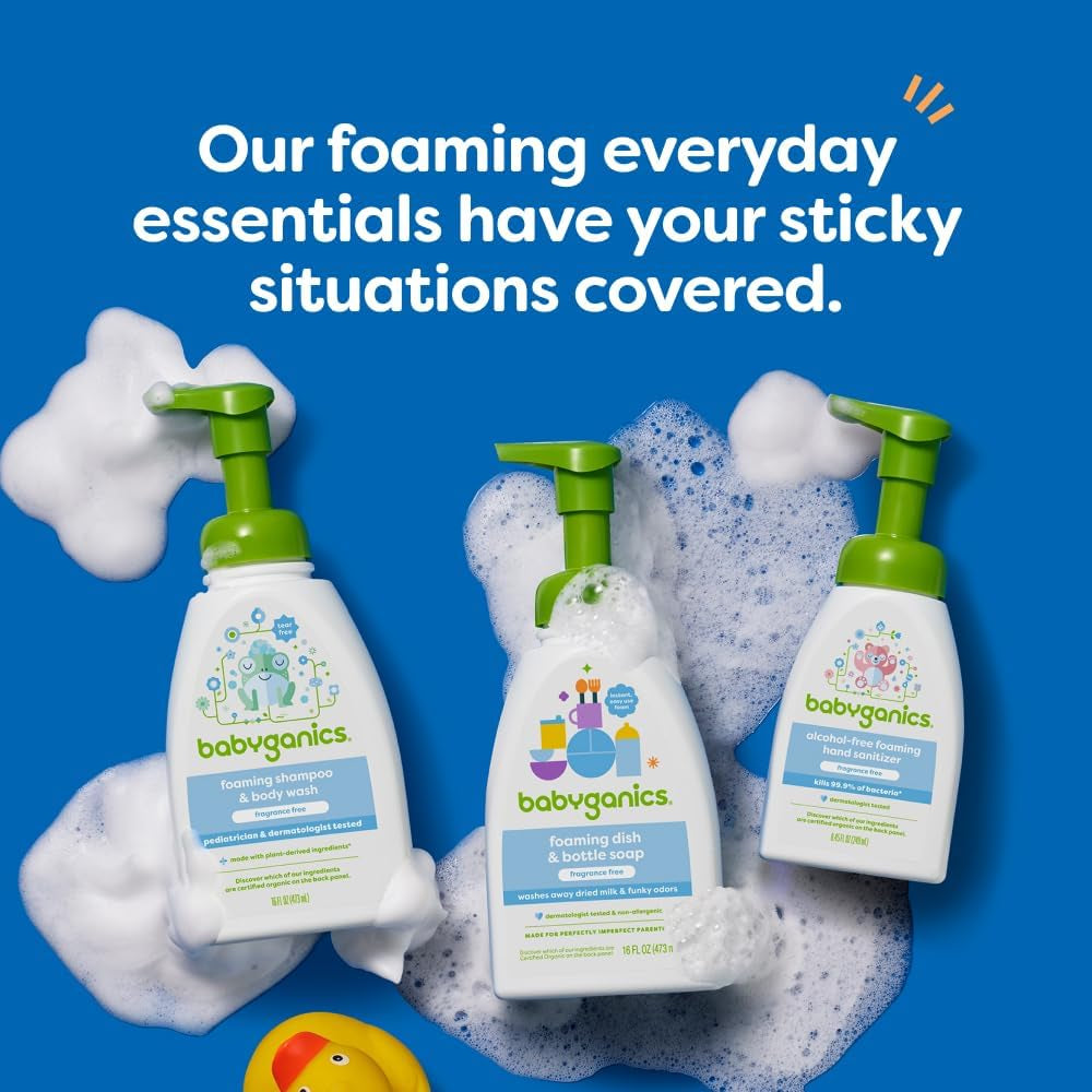 Babyganics Foaming Dish Soap, Pump Bottle, Fragrance Free, 16oz, 3 Pack