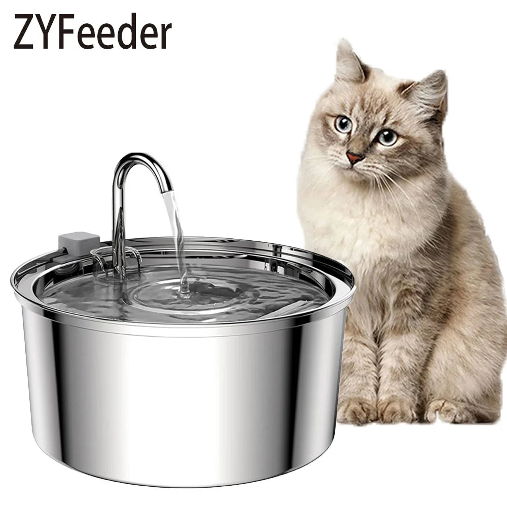 Stainless Steel Pet Water Fountain – Automatic USB Electric Silent Drinking Bowl with Filter System, 3L / 108Oz Capacity for Cats & Dogs