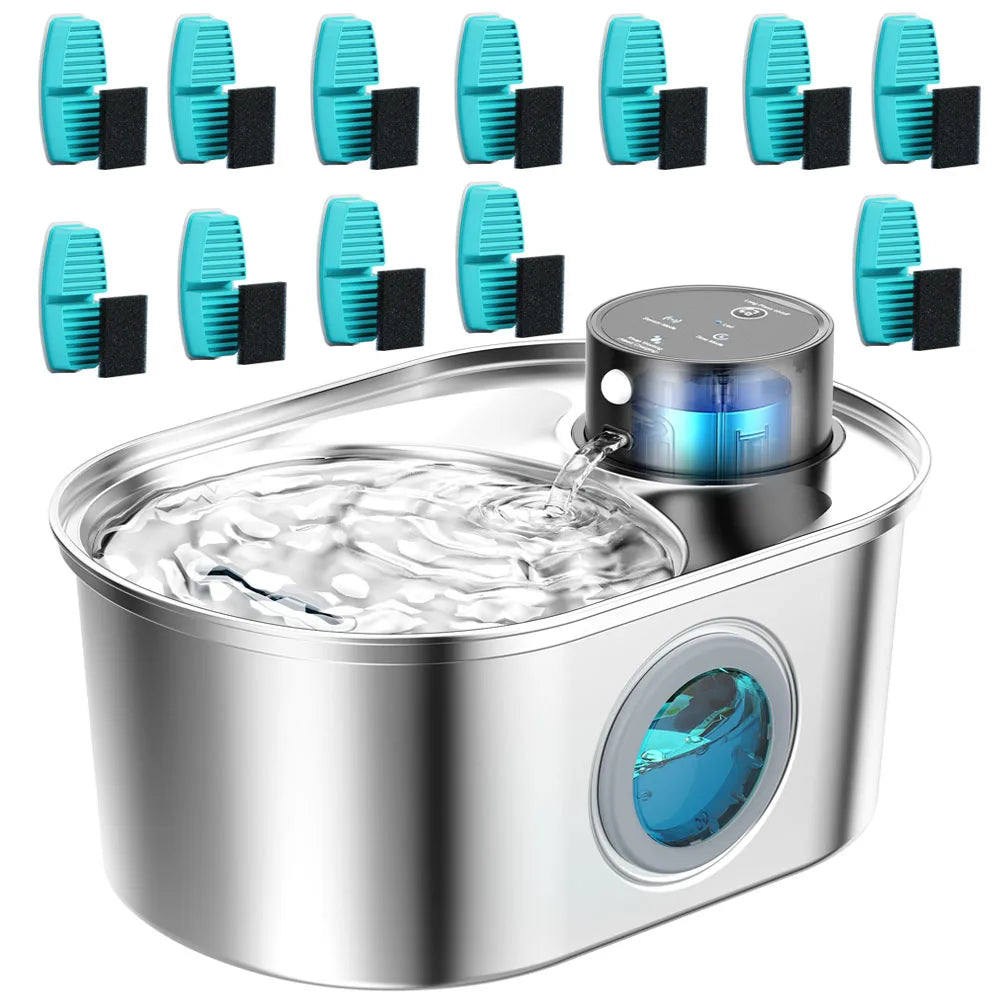 108Oz / 3.2L Stainless Steel Wireless Cat & Dog Water Fountain – Rechargeable Automatic Pet Drinker with Motion Sensor Bowl