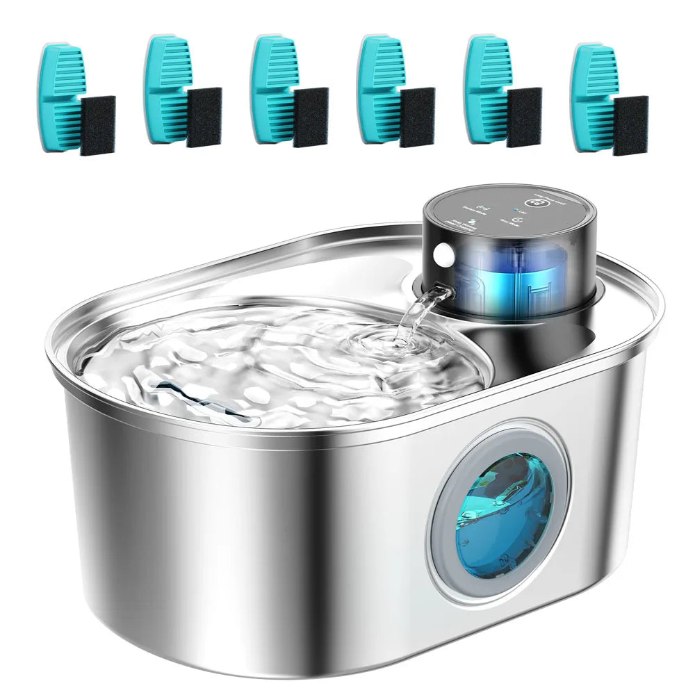 108Oz / 3.2L Stainless Steel Wireless Cat & Dog Water Fountain – Rechargeable Automatic Pet Drinker with Motion Sensor Bowl