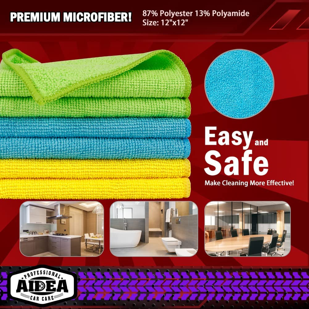 AIDEA Microfiber Cleaning Cloths – 50-Pack 12×12" Premium Towels for Cars, Home, Kitchen, Windows & Dusting