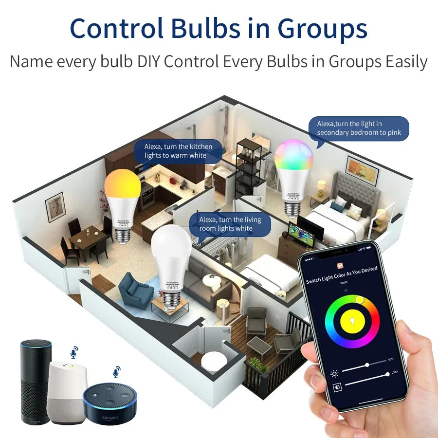 Smart LED Bulb RGB E27 | WiFi Light 10W/15W/20W Works with Alexa & Google - Home Pulse