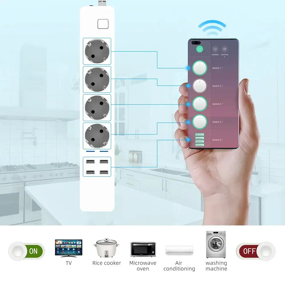 Smart WiFi Power Strip | 4 EU Outlets & 4 USB Ports - Home Pulse