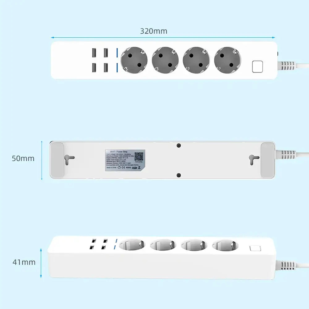 Smart WiFi Power Strip | 4 EU Outlets & 4 USB Ports - Home Pulse