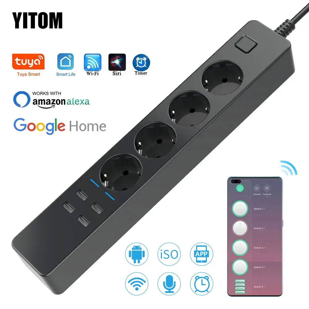 Smart WiFi Power Strip | 4 EU Outlets & 4 USB Ports - Home Pulse