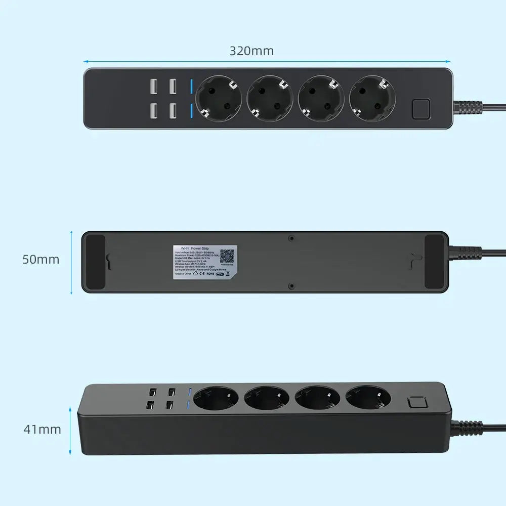 Smart WiFi Power Strip | 4 EU Outlets & 4 USB Ports - Home Pulse