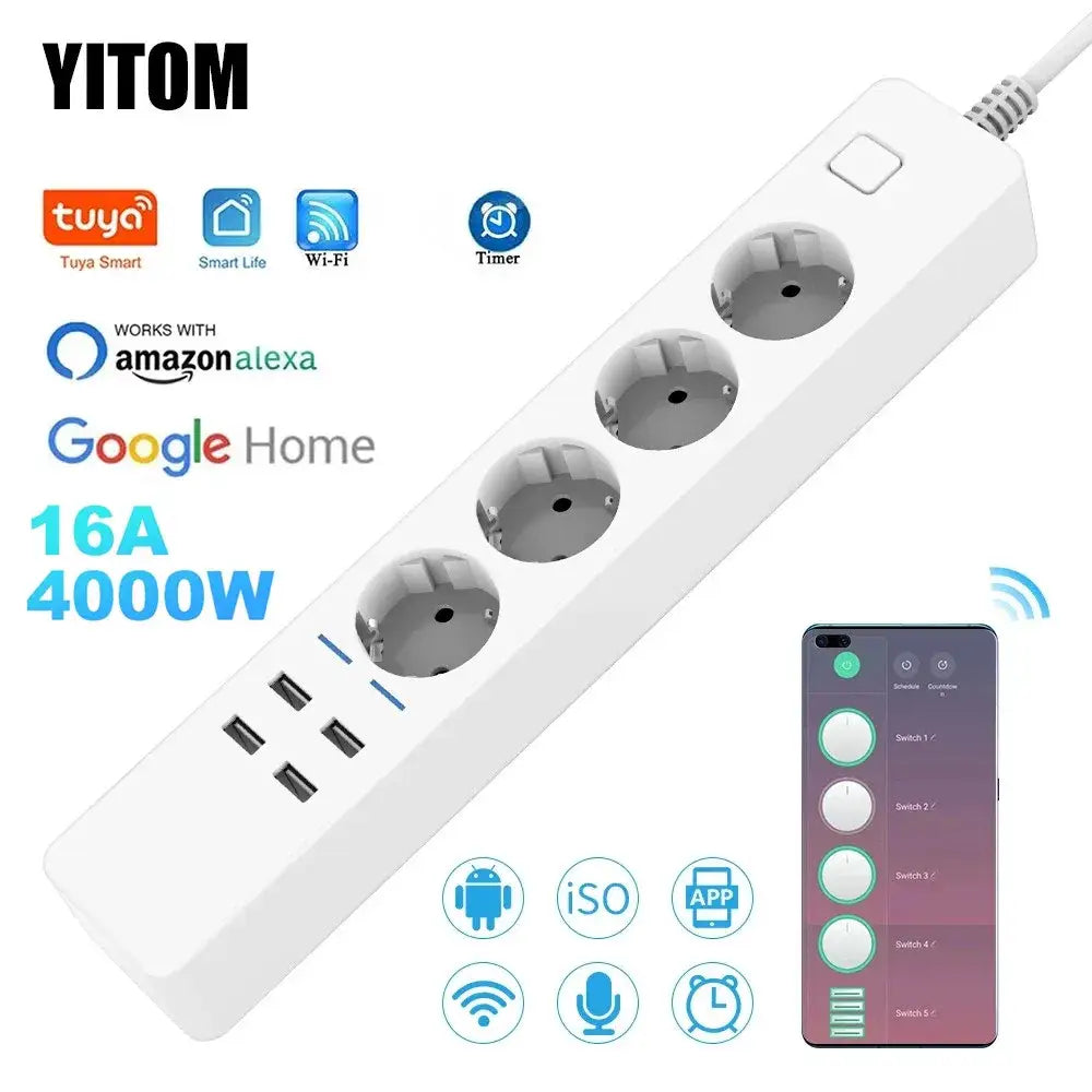 Smart WiFi Power Strip | 4 EU Outlets & 4 USB Ports - Home Pulse