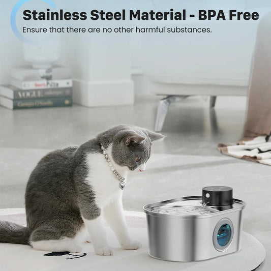 Stainless Steel Pet Water Fountain 3.2L/108oz | Wireless Automatic Drinker with Motion Sensor - Home Pulse