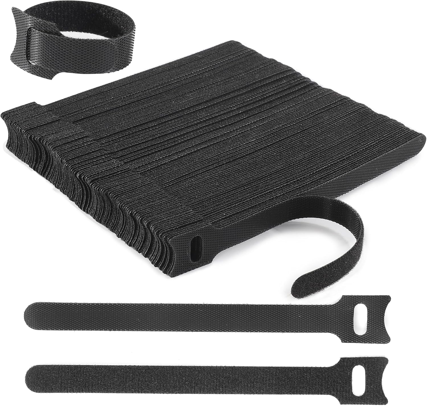 126 PCS 6 Inches Reusable Cable Ties, Adjustable Cord Straps, Wire Organizer, Cord Wrap and Hook Loop Cable Management - Black