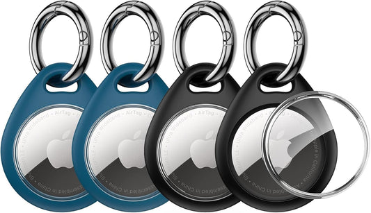 360° Protective Case for AirTag – 4-Pack TPU Scratch-Resistant Keychain Holder for Keys, Bags, Luggage & Pet Collars (Black & Blue)