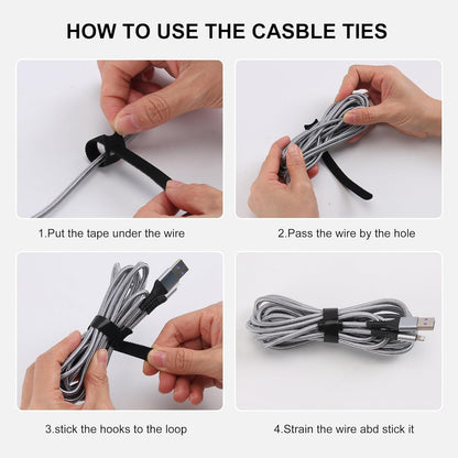 126 PCS 6 Inches Reusable Cable Ties, Adjustable Cord Straps, Wire Organizer, Cord Wrap and Hook Loop Cable Management - Black