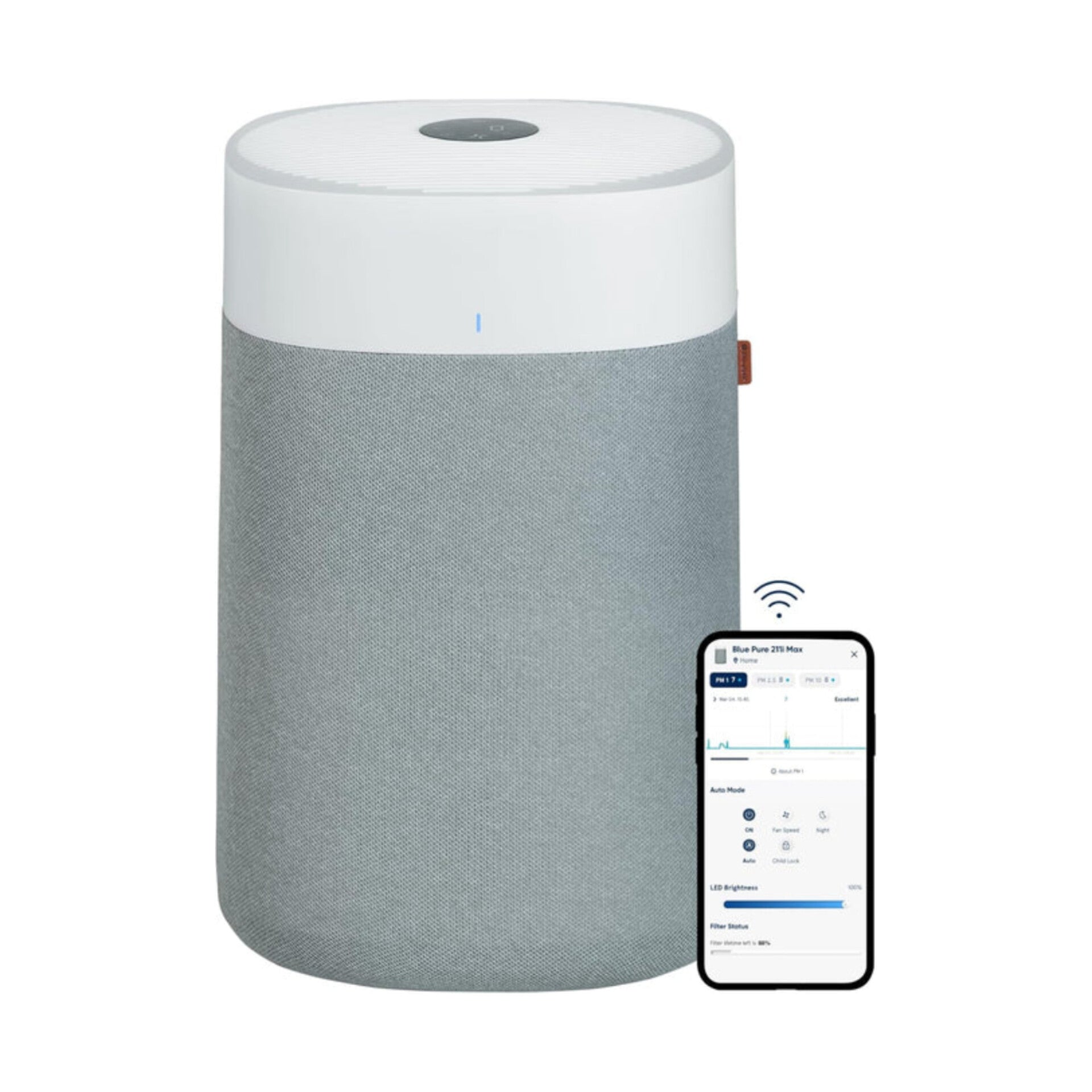 Blueair Blue Pure 211i Max Smart Air Purifier – Large Rooms up to 3,048 ft², HEPASilent™ Dual Filter, Smart App, Washable Pre-Filter, White