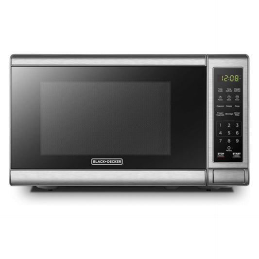 BLACK+DECKER EM720CB7 Digital Microwave Oven with Turntable Push-Button Door, Child Safety Lock, 700W, Stainless Steel, 0.7 Cu.ft