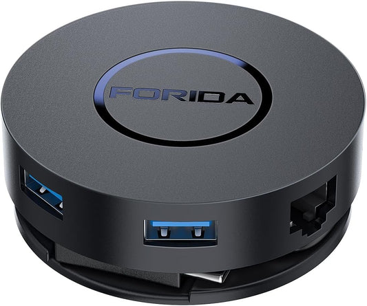 FORIDA Mini USB-C Docking Station 7-in-1 – Dual HDMI, Gigabit Ethernet, 100W PD, USB 3.0, Micro SD Reader – MacBook, Dell, HP, Lenovo, Surface