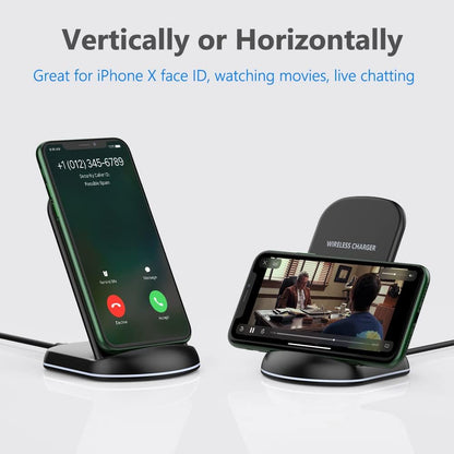 Yootech 10W Max Wireless Charger Stand – Qi-Certified Fast Charging Dock, Dual-Coil Vertical & Horizontal Charging for iPhone 16/15/14/13/12/SE, Samsung Galaxy S22/S21/S20/S10, Pixel & Qi-Enabled Devices (No AC Adapter)