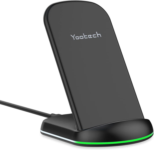 Yootech 10W Max Wireless Charger Stand – Qi-Certified Fast Charging Dock, Dual-Coil Vertical & Horizontal Charging for iPhone 16/15/14/13/12/SE, Samsung Galaxy S22/S21/S20/S10, Pixel & Qi-Enabled Devices (No AC Adapter)