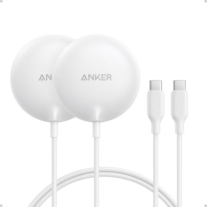 Anker Zolo Magnetic Wireless Charger – Qi2 15W MagSafe-Compatible Charging Pad for iPhone, AirPods & More, 2-Pack, White