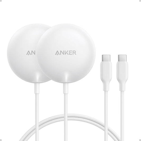Anker Zolo Magnetic Wireless Charger – Qi2 15W MagSafe-Compatible Charging Pad for iPhone, AirPods & More, 2-Pack, White