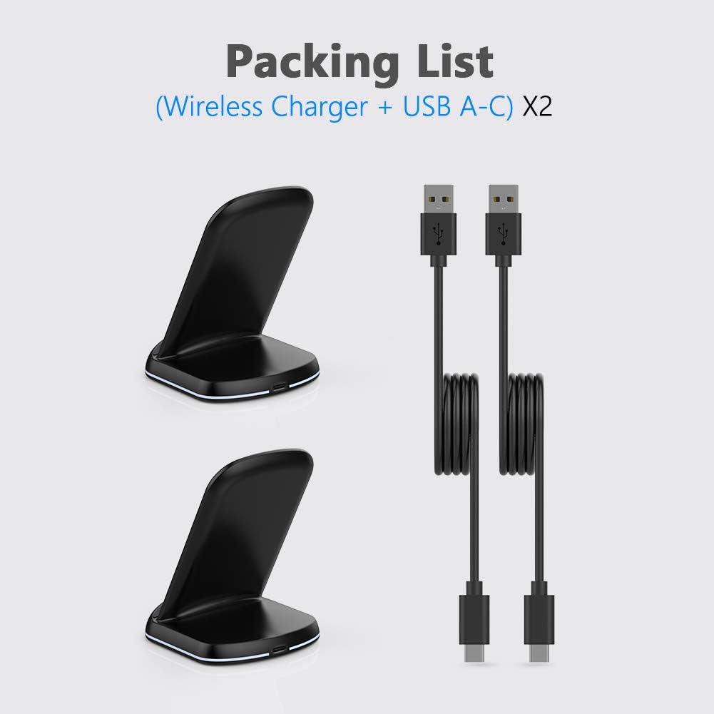 Yootech [2 Pack] 10W Max Wireless Charger Stand – Dual-Coil Qi-Certified Fast Charging Dock for iPhone 16/15/14/13/12/SE, Samsung Galaxy S22/S21/S20/S10, Pixel & Qi-Enabled Devices (No AC Adapter)