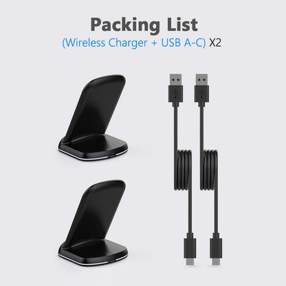 Yootech [2 Pack] 10W Max Wireless Charger Stand – Dual-Coil Qi-Certified Fast Charging Dock for iPhone 16/15/14/13/12/SE, Samsung Galaxy S22/S21/S20/S10, Pixel & Qi-Enabled Devices (No AC Adapter)