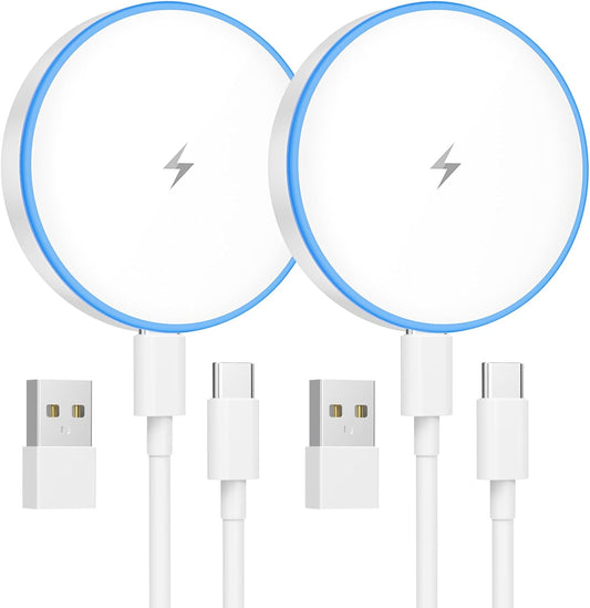 MagSafe Charger 2-Pack, 15W Magnetic Wireless Fast Charging Pads with Dual Ports, Compatible with iPhone 16/15/14/13/12 Series & AirPods Pro/3/2 (with Wireless Charging Case)