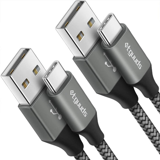 etguuds 6.6 ft USB-A to USB-C Cable (2-Pack) – 3A Fast Charging, Nylon Braided, Compatible with iPhone 16/15, Samsung Galaxy S25–S23, Pixel, Moto