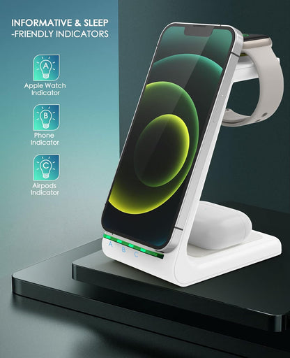 3-in-1 Wireless Charging Station (2025 Upgrade) – Fast Charger Dock for iPhone, Apple Watch & AirPods