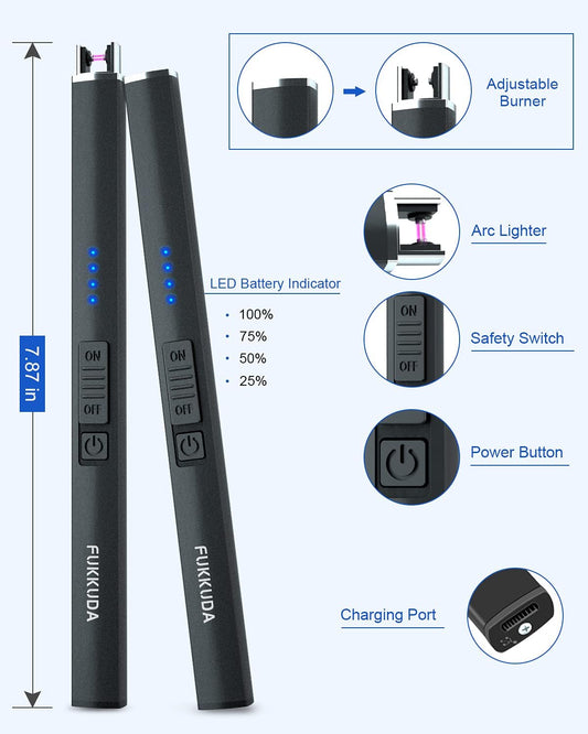 FUKKUDA Candle Lighter | USB Rechargeable Plasma Arc | Windproof Black - Home Pulse
