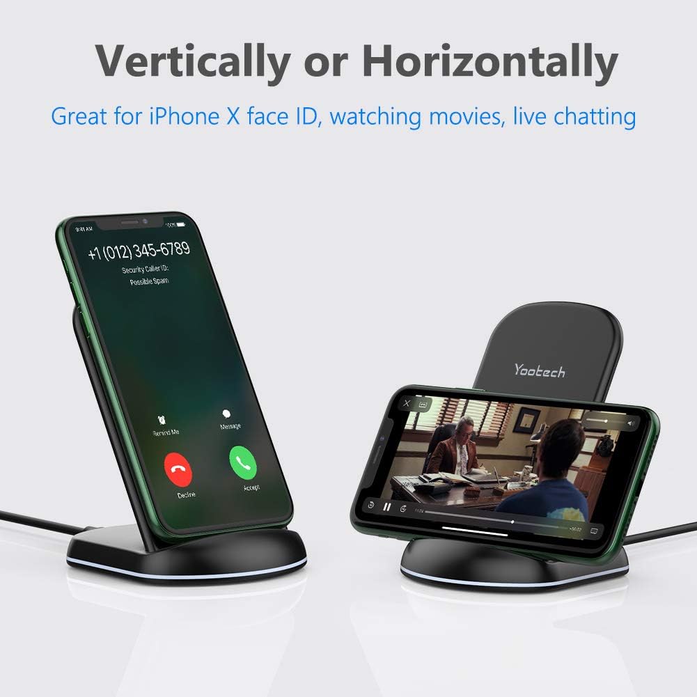 Yootech [2 Pack] 10W Max Wireless Charger Stand – Dual-Coil Qi-Certified Fast Charging Dock for iPhone 16/15/14/13/12/SE, Samsung Galaxy S22/S21/S20/S10, Pixel & Qi-Enabled Devices (No AC Adapter)