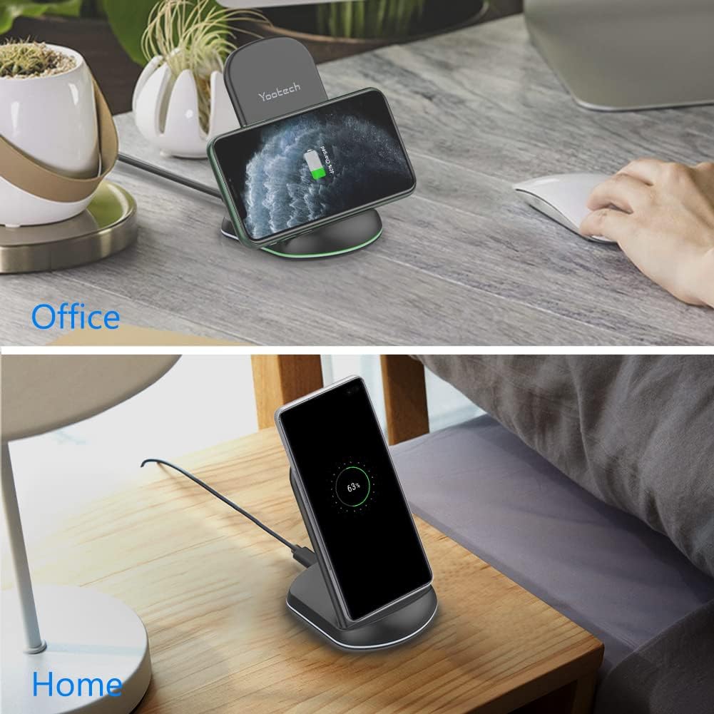 Yootech [2 Pack] 10W Max Wireless Charger Stand – Dual-Coil Qi-Certified Fast Charging Dock for iPhone 16/15/14/13/12/SE, Samsung Galaxy S22/S21/S20/S10, Pixel & Qi-Enabled Devices (No AC Adapter)