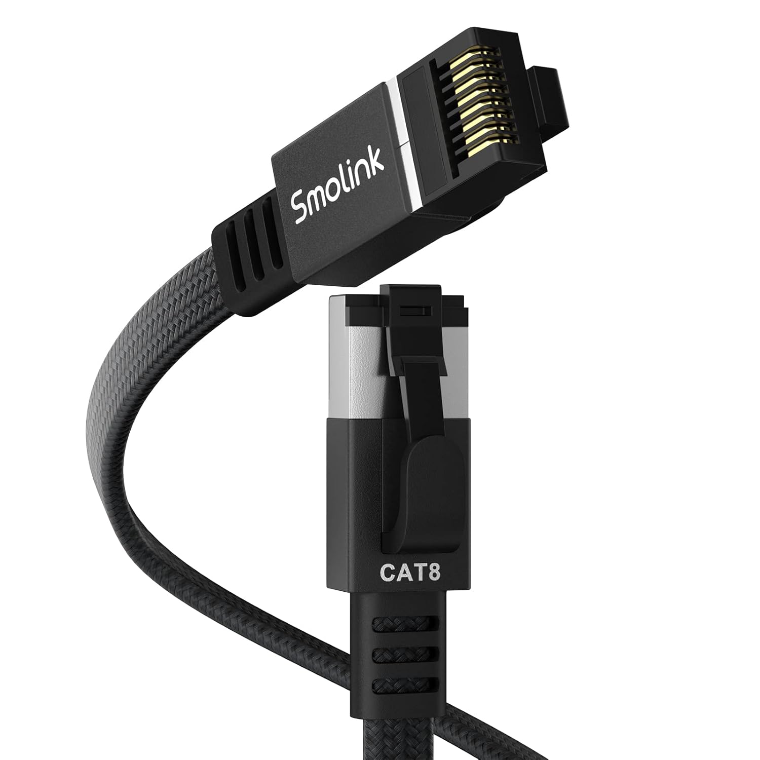Smolink Cat 8 Ethernet Cable 50ft – 40Gbps 2000MHz High Speed Flat LAN Cable, Nylon Braided Shielded S/FTP RJ45 Heavy Duty Network Cable for Gaming, Router, Modem, PC, Xbox, PS4/PS5