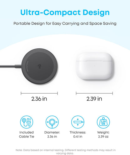 Anker Zolo Magnetic Wireless Charger – Qi2 15W MagSafe-Compatible Charging Pad for iPhone & AirPods, Black, 1-Pack