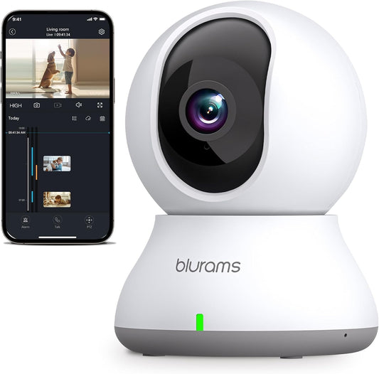 Blurams Indoor Camera 2K – 360° Pan/Tilt Pet Cam with Motion Tracking, 2-Way Audio, Night Vision, AI Detection, Works with Alexa & Google