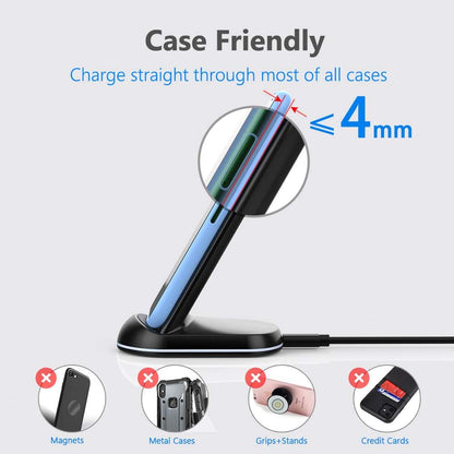 Yootech 10W Max Wireless Charger Stand – Qi-Certified Fast Charging Dock, Dual-Coil Vertical & Horizontal Charging for iPhone 16/15/14/13/12/SE, Samsung Galaxy S22/S21/S20/S10, Pixel & Qi-Enabled Devices (No AC Adapter)