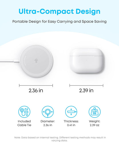 Anker Zolo Magnetic Wireless Charger – Qi2 15W MagSafe-Compatible Charging Pad for iPhone, AirPods & More, 2-Pack, White