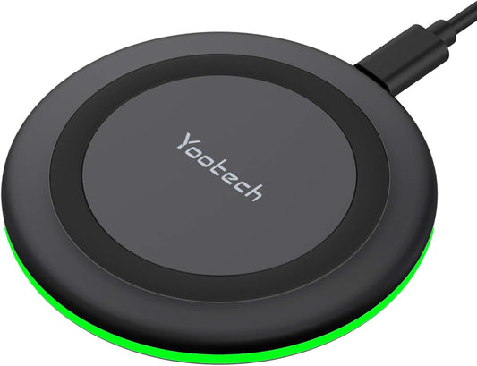 Yootech 10W Max Wireless Charging Pad – Slim Qi-Certified Fast Charger for iPhone 16/15/14/13/12/SE, Samsung Galaxy S22/S21/S20, Google Pixel & AirPods Pro 2 (No AC Adapter)