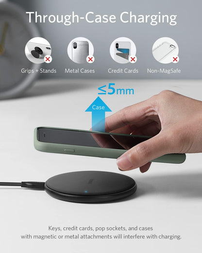 Anker 313 Wireless Charger Pad – Qi-Certified Fast Charging 10W for Samsung, 7.5W for iPhone, Compatible with AirPods, Black