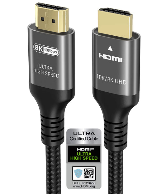 Certified Ultra High Speed HDMI Cable 48Gbps 6.6FT, 8K/4K HDR10+ eARC HDCP2.3 for TV, Monitor, Projector, PS5 & Xbox