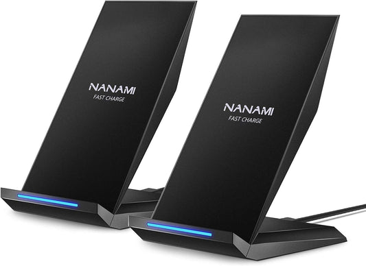 Fast Wireless Charger 2-Pack – NANAMI Qi-Certified Stands, 15W/10W/7.5W, Compatible with iPhone 16–12, Samsung Galaxy S25–S21 & All Qi Devices