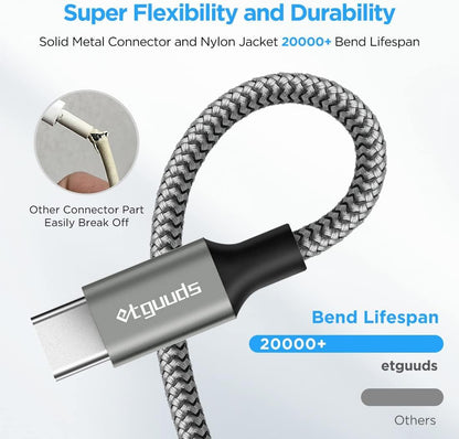 etguuds USB-A to USB-C Cable 2-Pack 6.6ft | 3A Fast Charging Nylon - Home Pulse