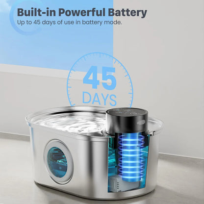 108Oz / 3.2L Stainless Steel Wireless Cat & Dog Water Fountain – Rechargeable Automatic Pet Drinker with Motion Sensor Bowl