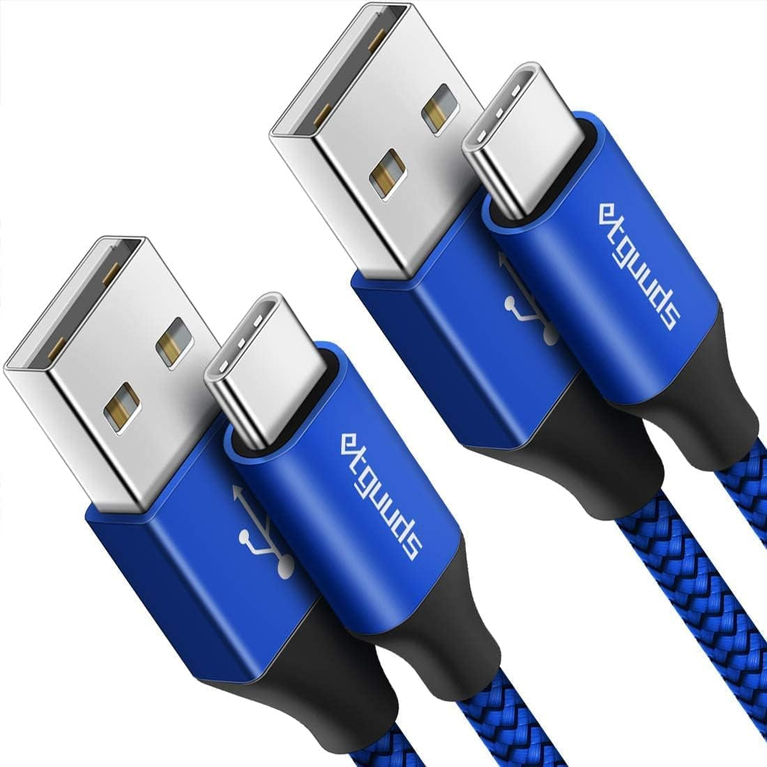 etguuds 6.6 ft USB-A to USB-C Cable (2-Pack) – 3A Fast Charging, Nylon Braided, Compatible with iPhone 16/15, Samsung Galaxy S25–S23, Pixel, Moto