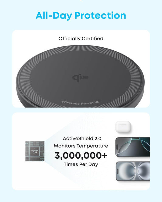 Anker Zolo Wireless Charger | 15W Qi2 MagSafe Pad | iPhone & AirPods Black - Home Pulse