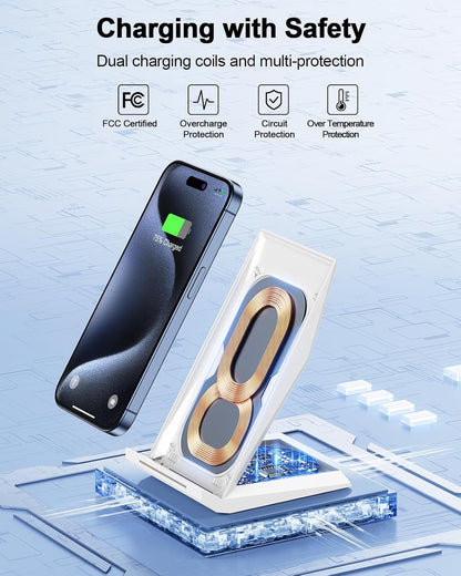 NANAMI Fast Wireless Charger Stand – Qi-Certified, 7.5W for iPhone 16/15/14/13/12 Series, 10W for Samsung Galaxy S24/S23/S22/S21/S20, Compatible with Qi-Enabled Devices