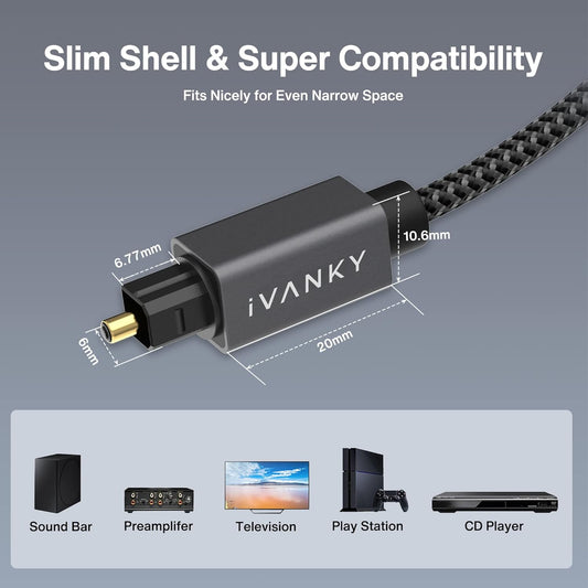 iVANKY Optical Audio Cable 10ft | Toslink S/PDIF Fiber | TV, Soundbar & Home Theater - Home Pulse