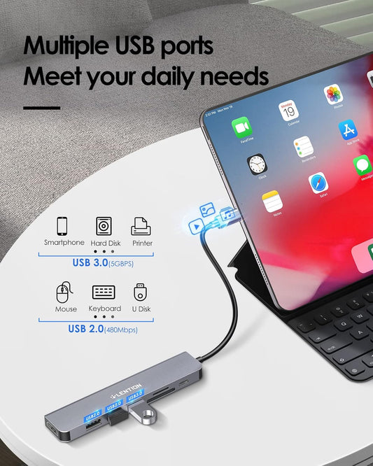 LENTION USB-C Hub 7-in-1 | 100W PD, 4K HDMI, Card Reader & USB Ports - Home Pulse