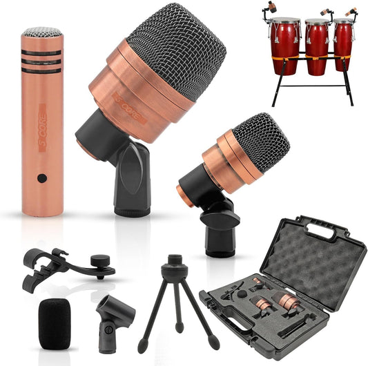 5 CORE Conga Mic Snare Tom Set Professional XLR Cardioid Unidirectional Condenser Instrument Microphone Kit Congo 3XP Copperex